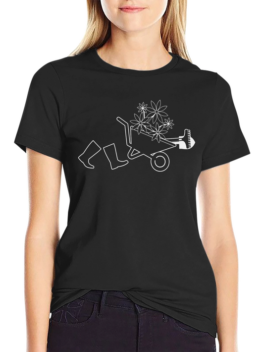 Gardening Humor T-Shirt - Wheelbarrow Boots & Flowers