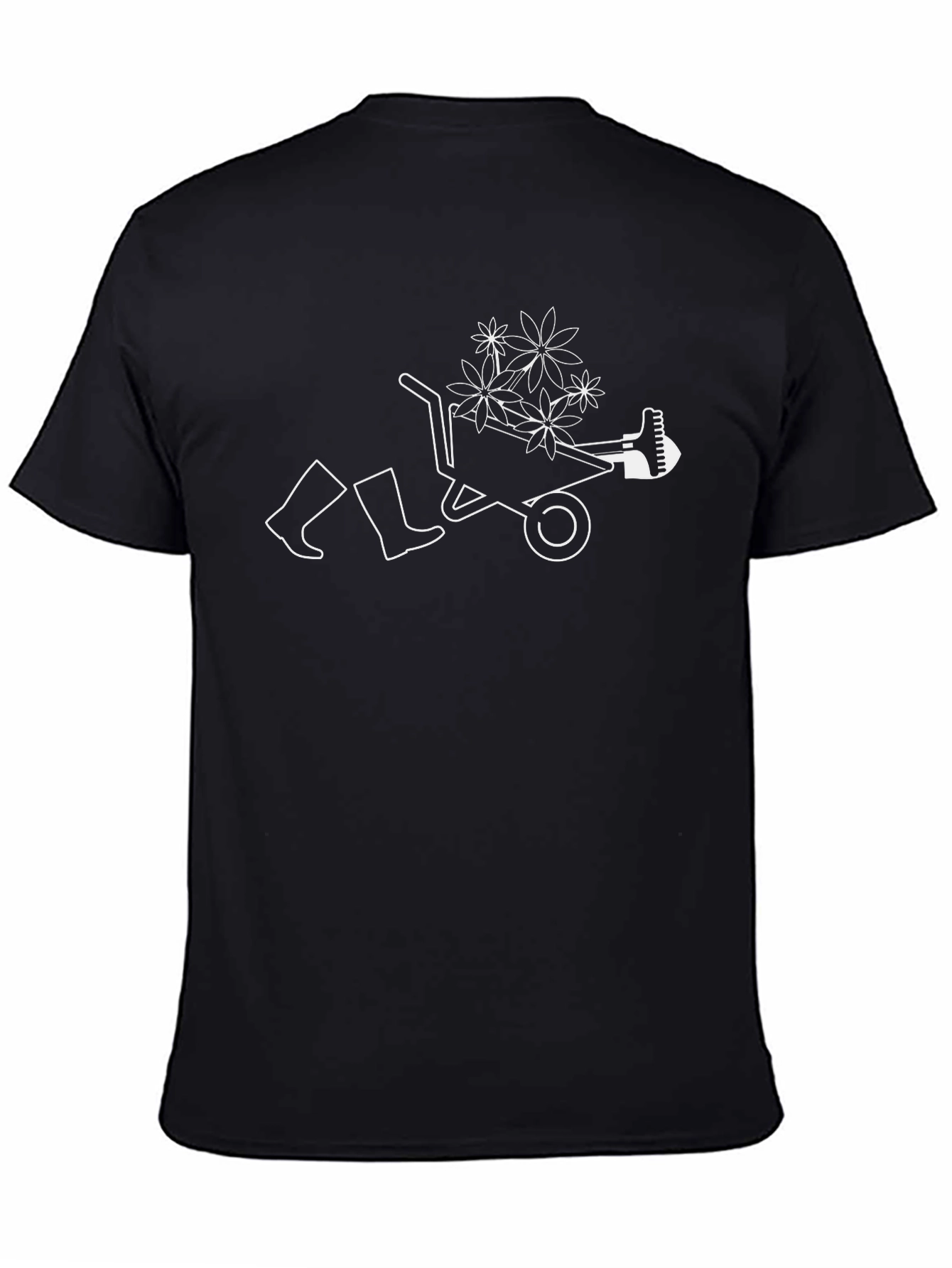 Gardening Humor T-Shirt - Wheelbarrow Boots & Flowers