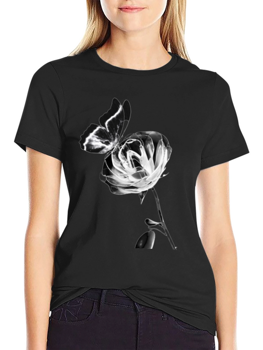 Butterfly & Rose Graphic Black T-Shirt