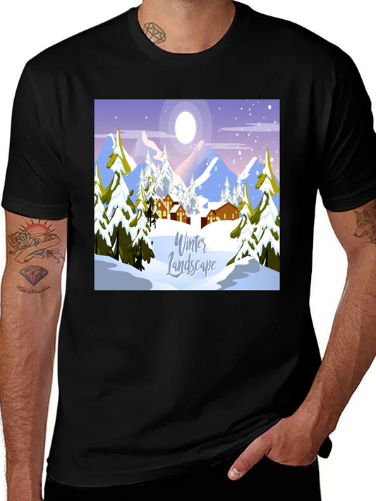 Winter Landscape Graphic Tee - Black