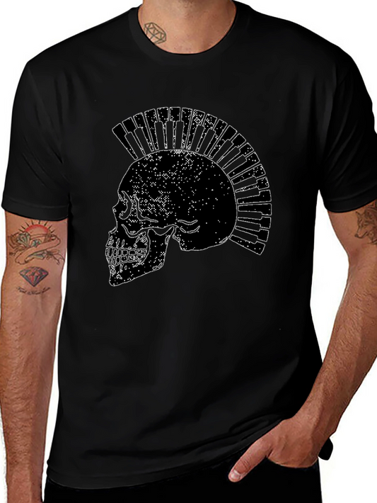 Skull Piano Keys Punk Rock Black T-Shirt