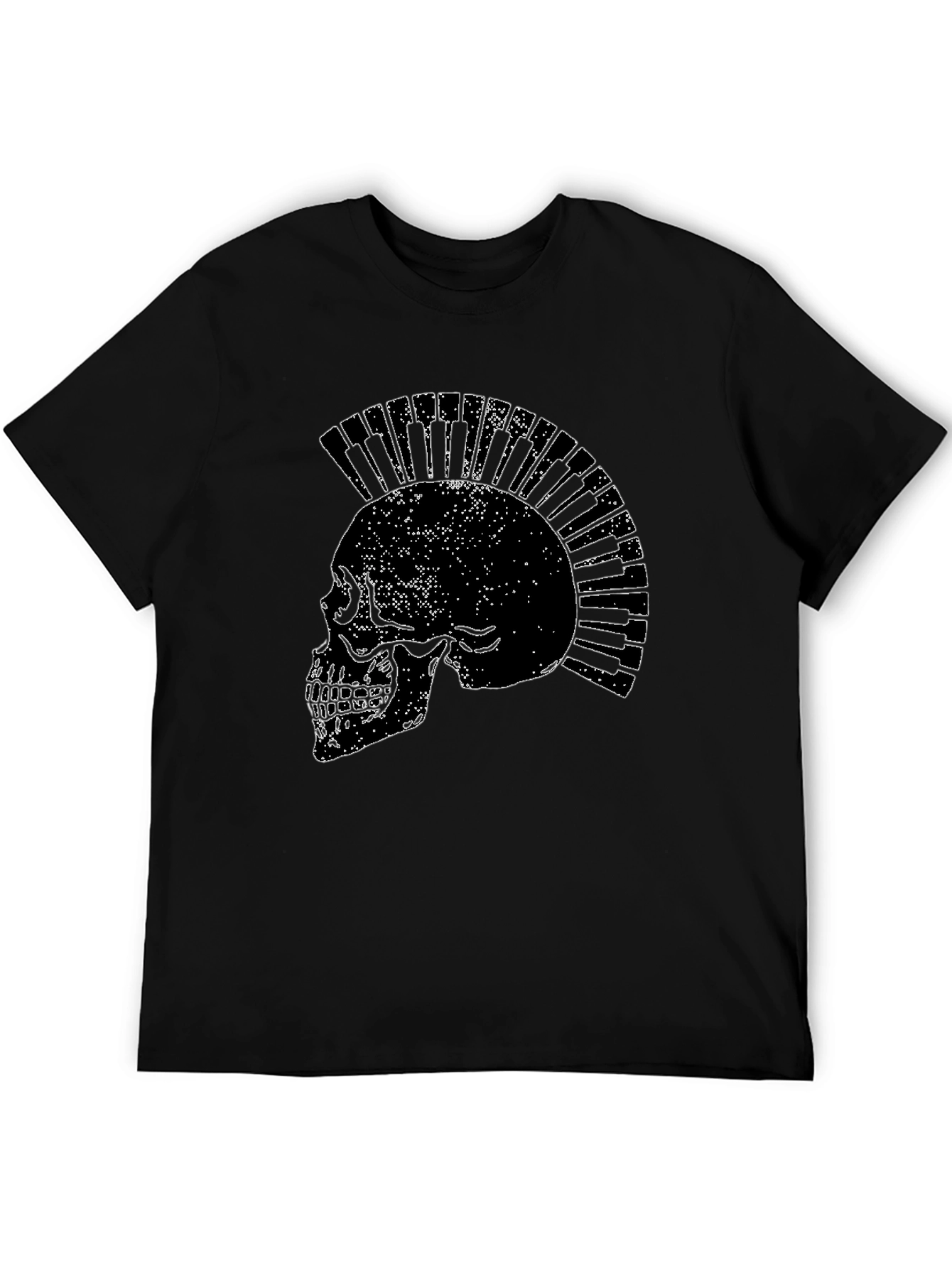 Skull Piano Keys Punk Rock Black T-Shirt
