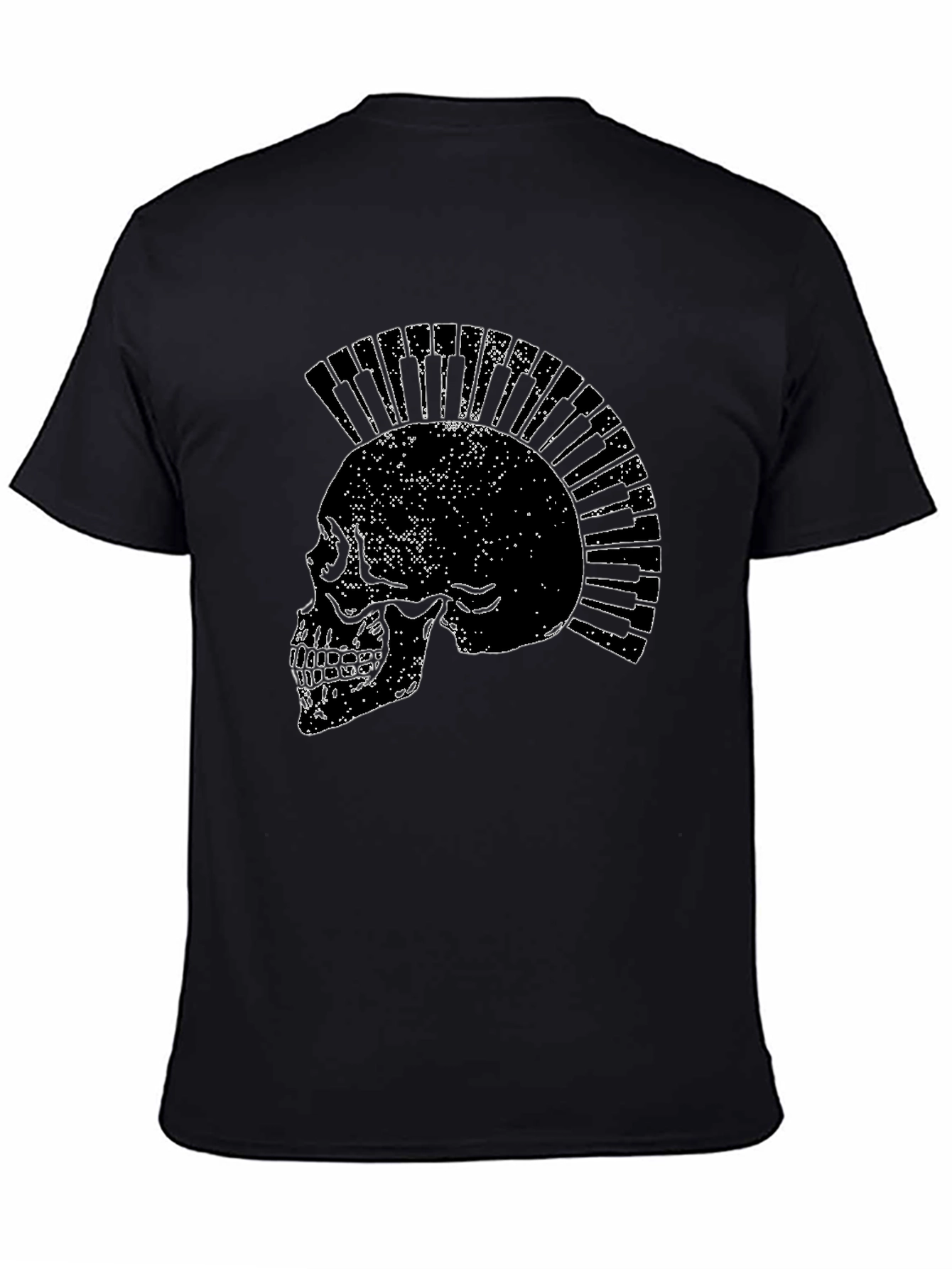 Skull Piano Keys Punk Rock Black T-Shirt