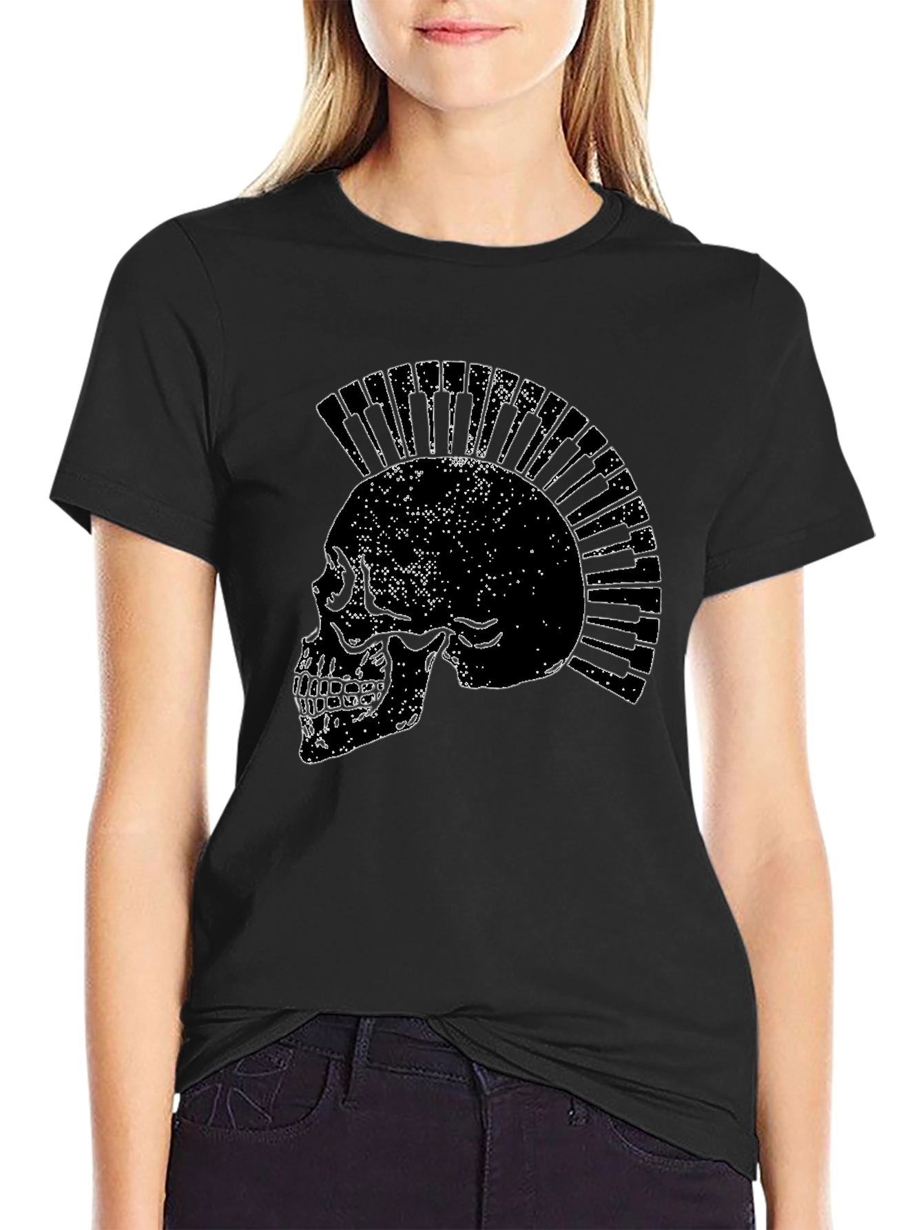 Skull Piano Keys Punk Rock Black T-Shirt