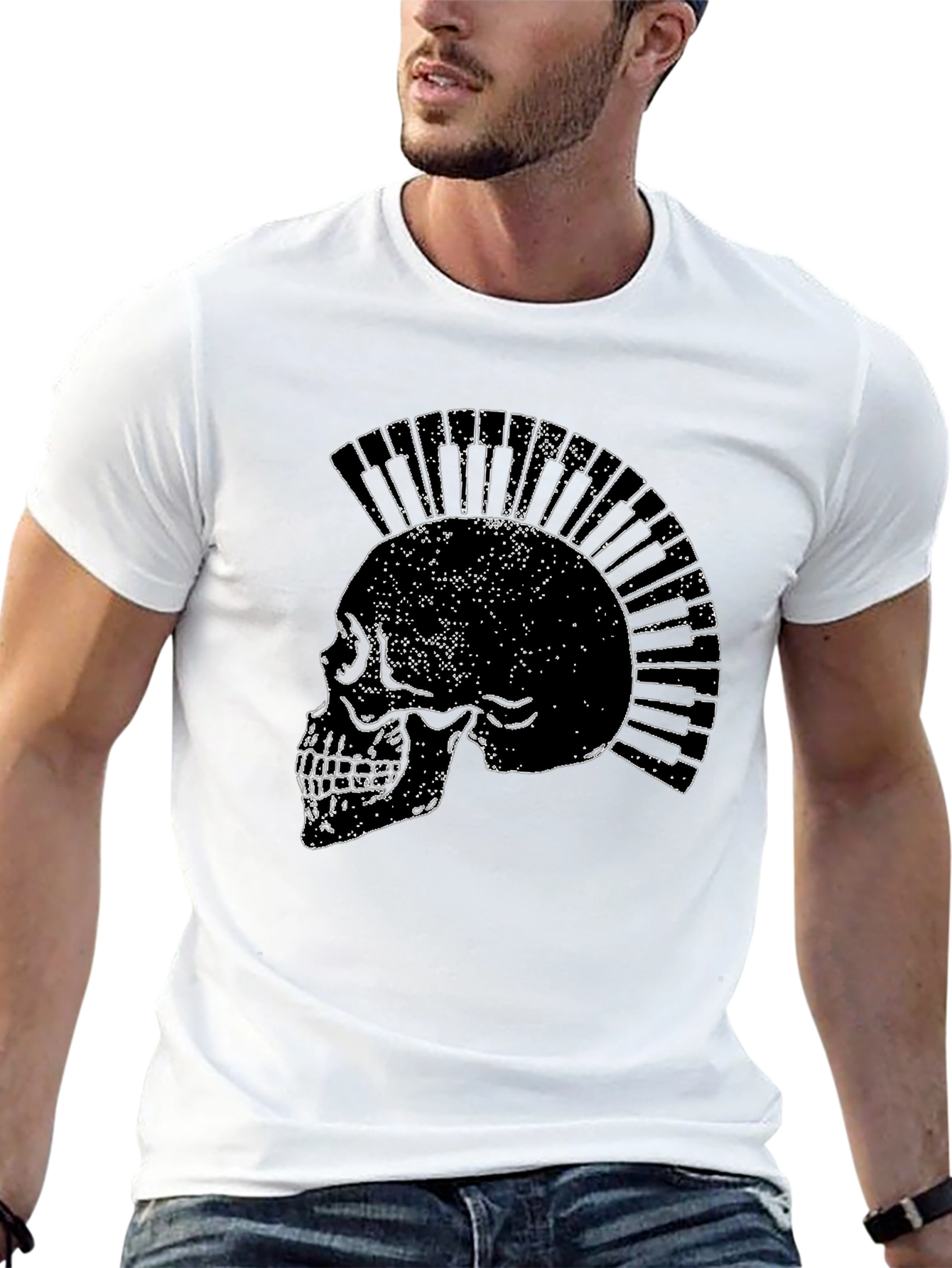 Skull Piano Keys Punk Rock Black T-Shirt
