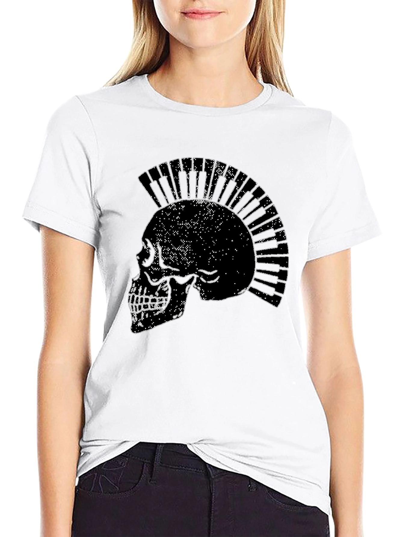 Skull Piano Keys Punk Rock Black T-Shirt