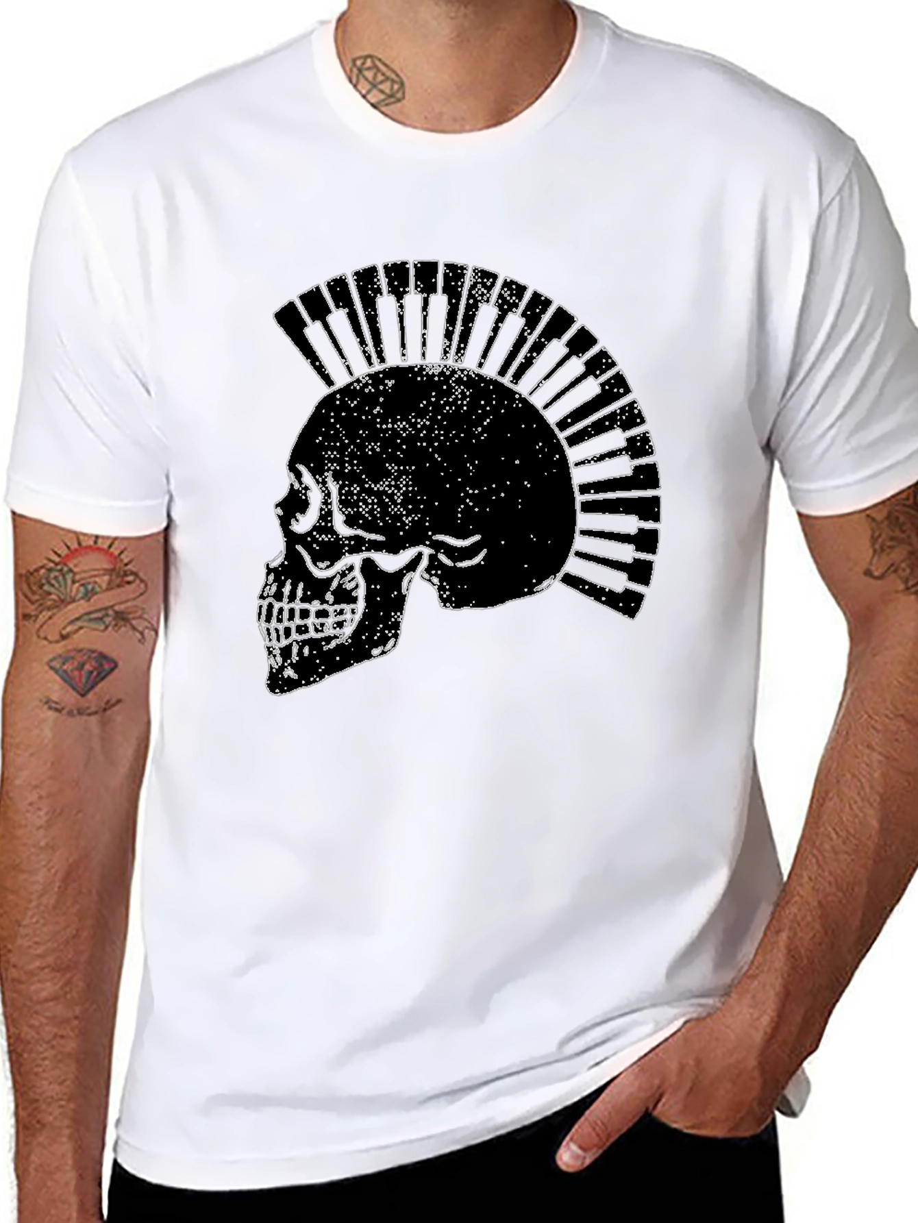 Skull Piano Keys Punk Rock Black T-Shirt