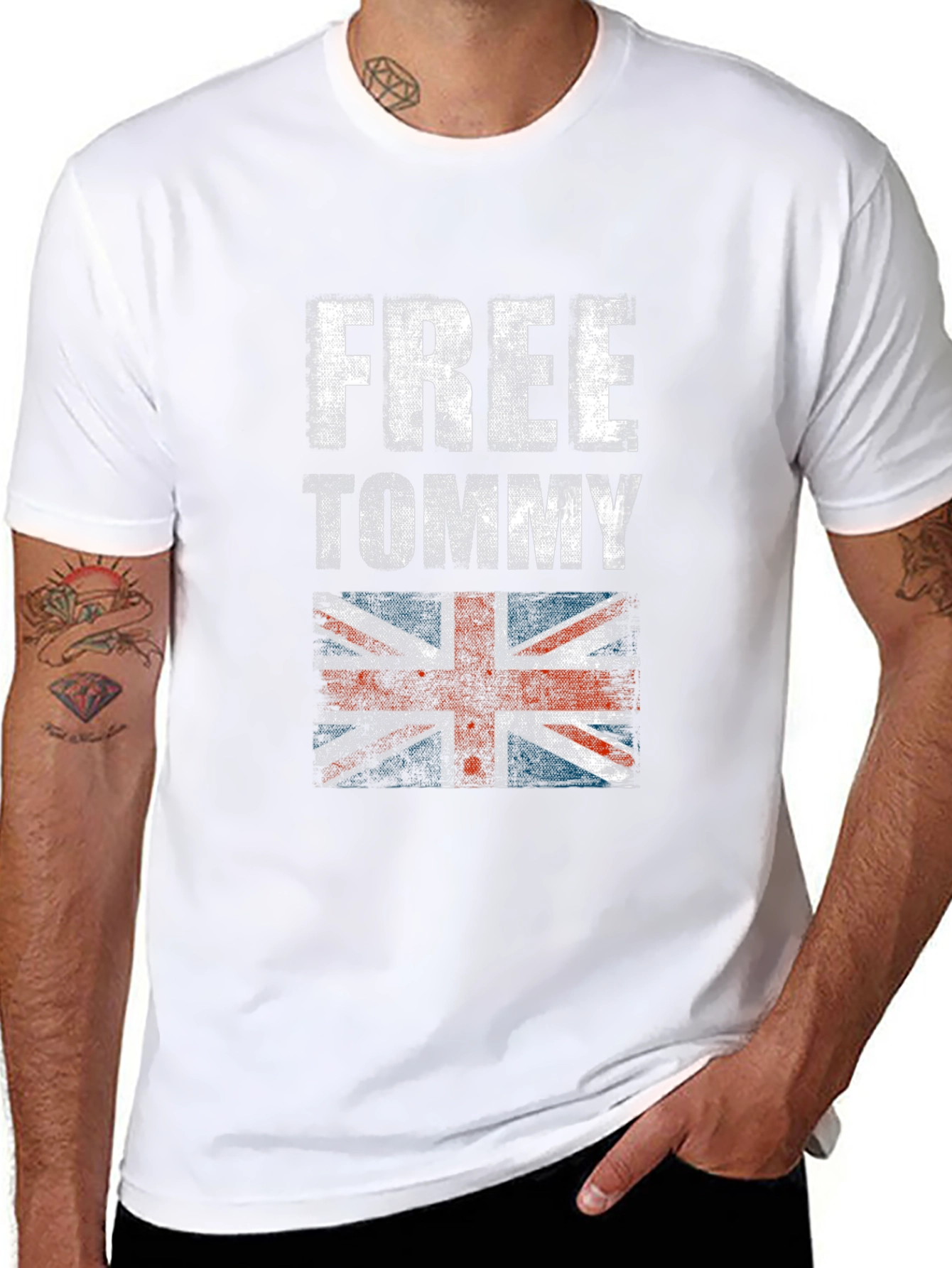 Free Tommy Tee - British Flag Distressed Print