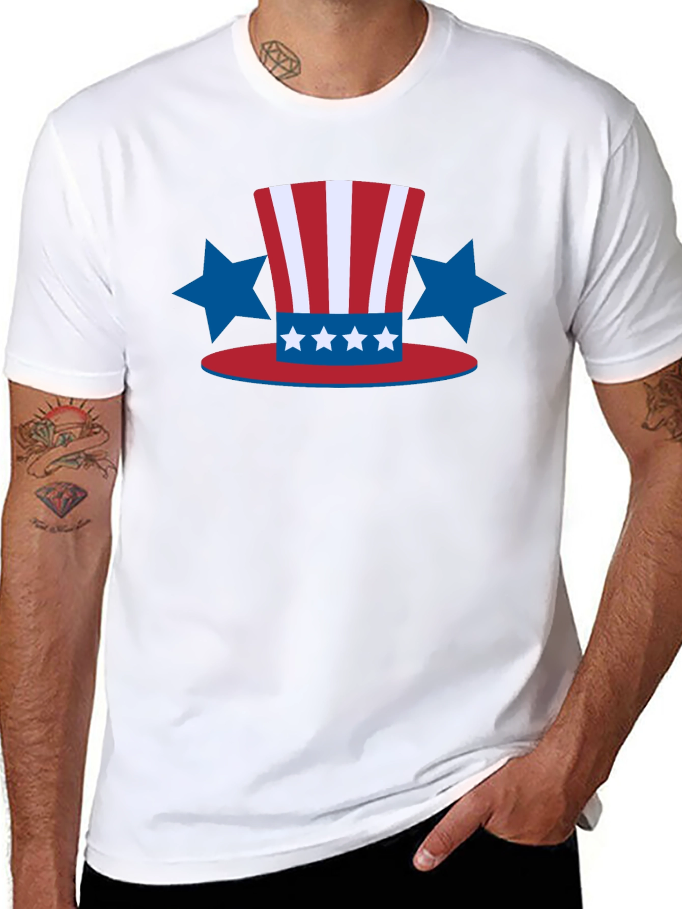 Patriotic Hat Stars Black T-Shirt