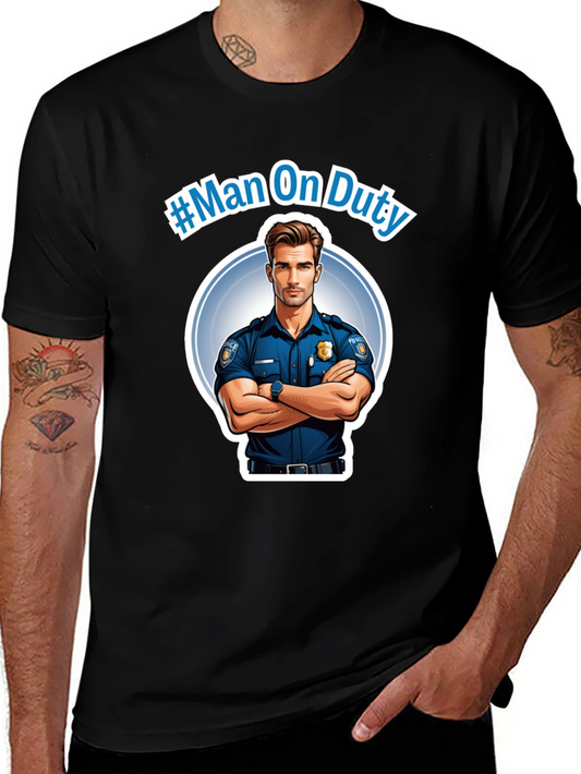 Man On Duty Graphic Black T-Shirt