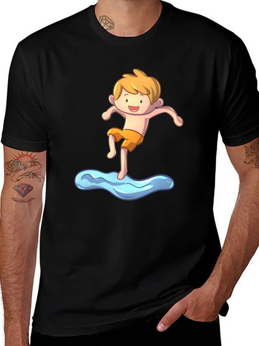 Boy Cartoon Graphic Black T-Shirt