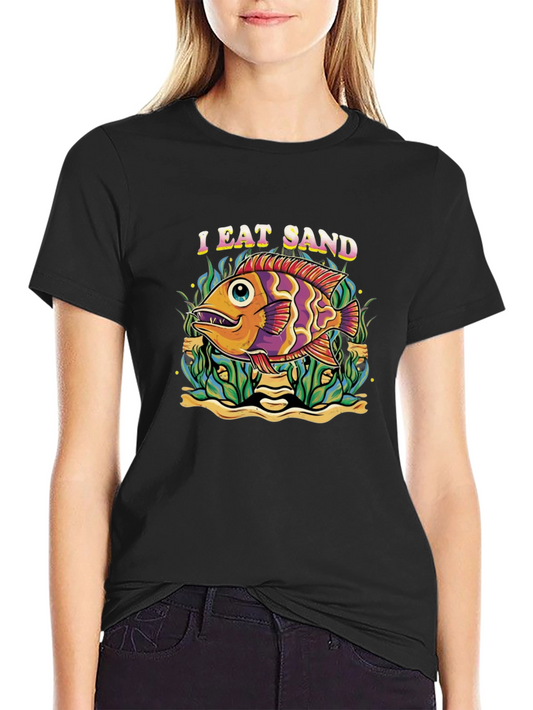 I Eat Sand Fish Graphic Black T-Shirt
