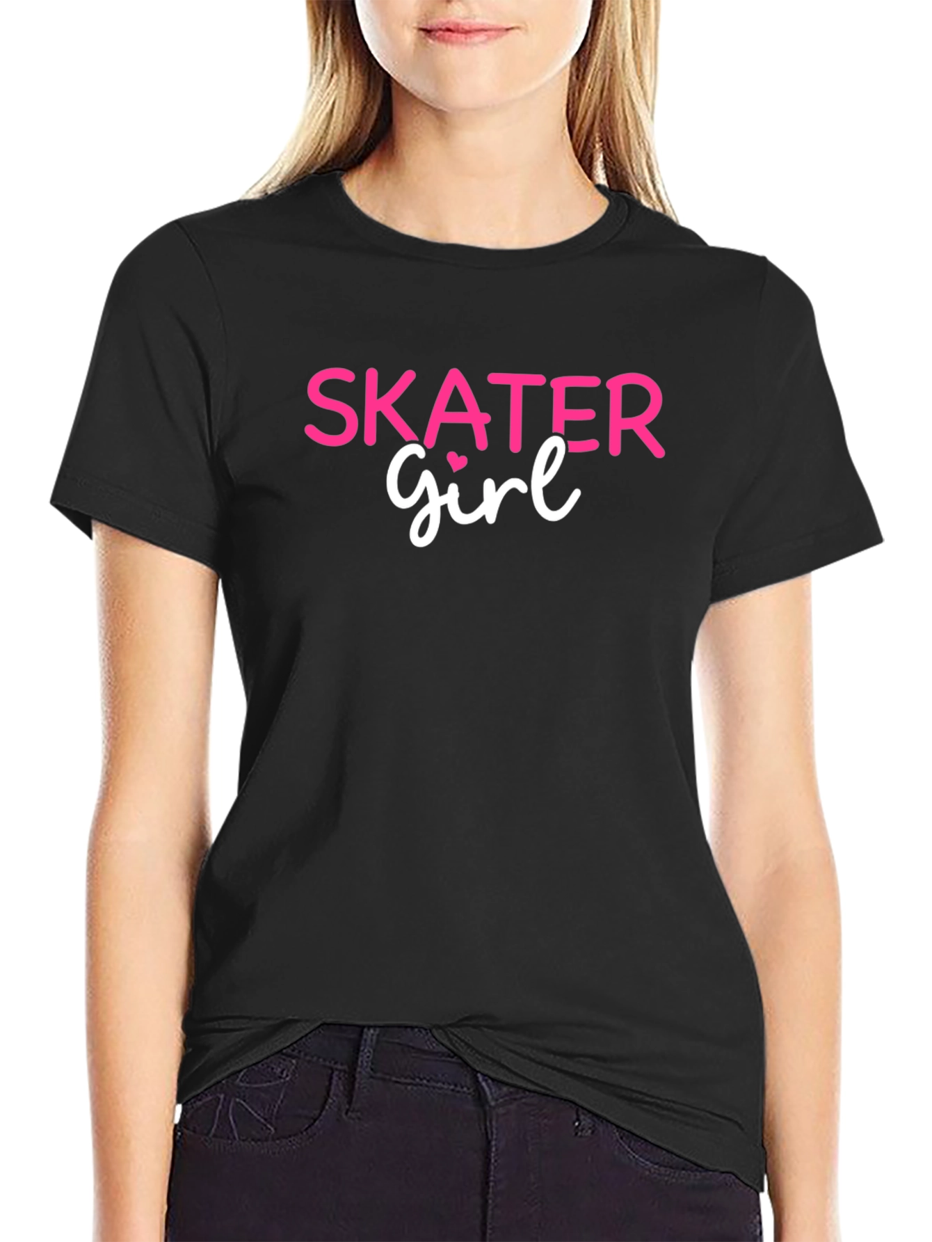 Skater Girl Graphic Tee - Black Cotton Casual Shirt