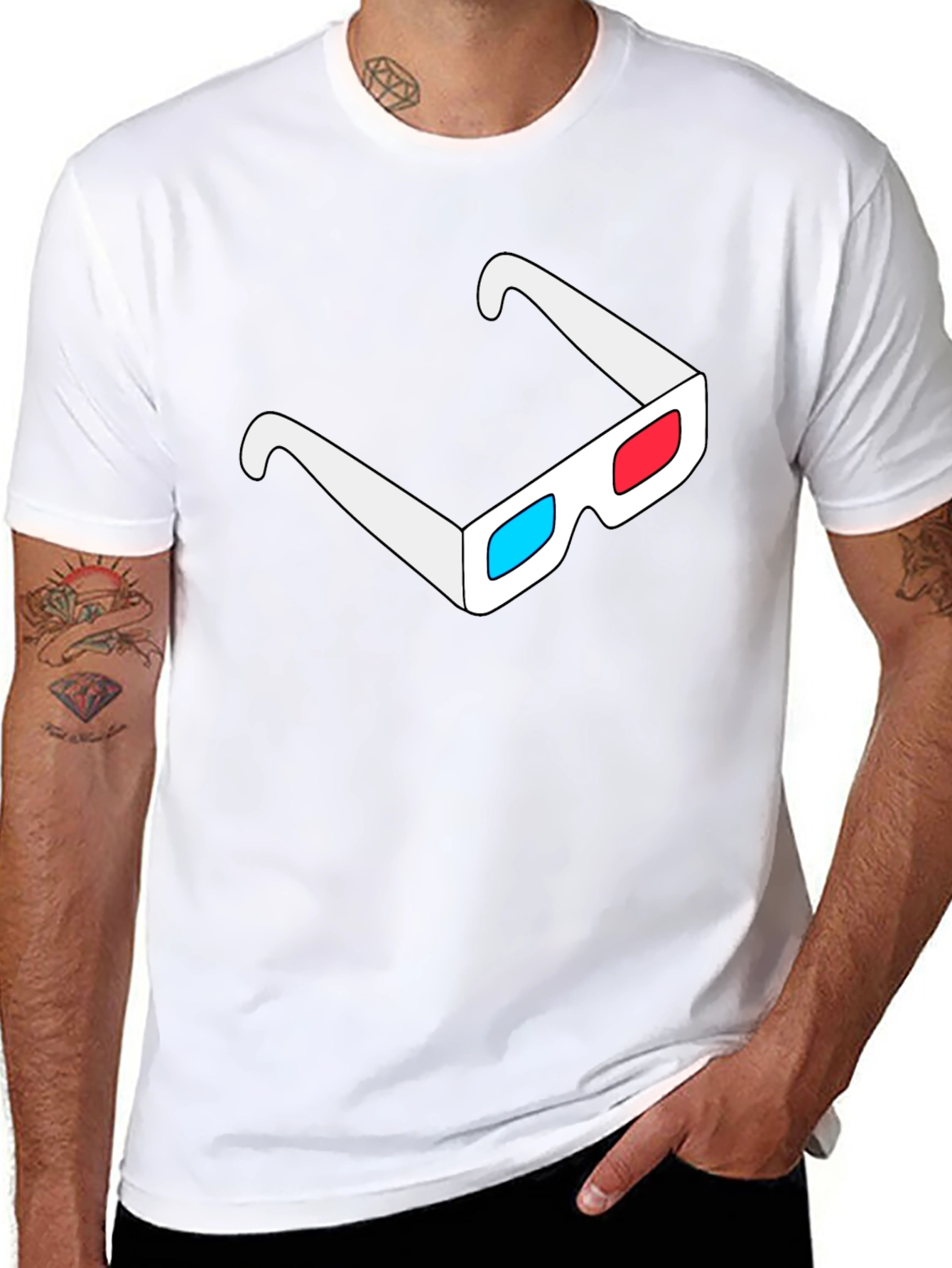 3D Glasses Graphic Tee - Cool Black T-Shirt