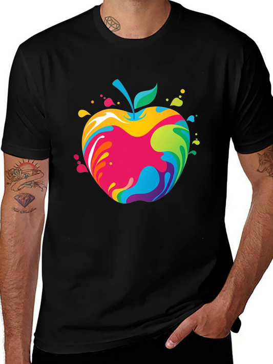 Colorful Apple Graphic Black T-Shirt