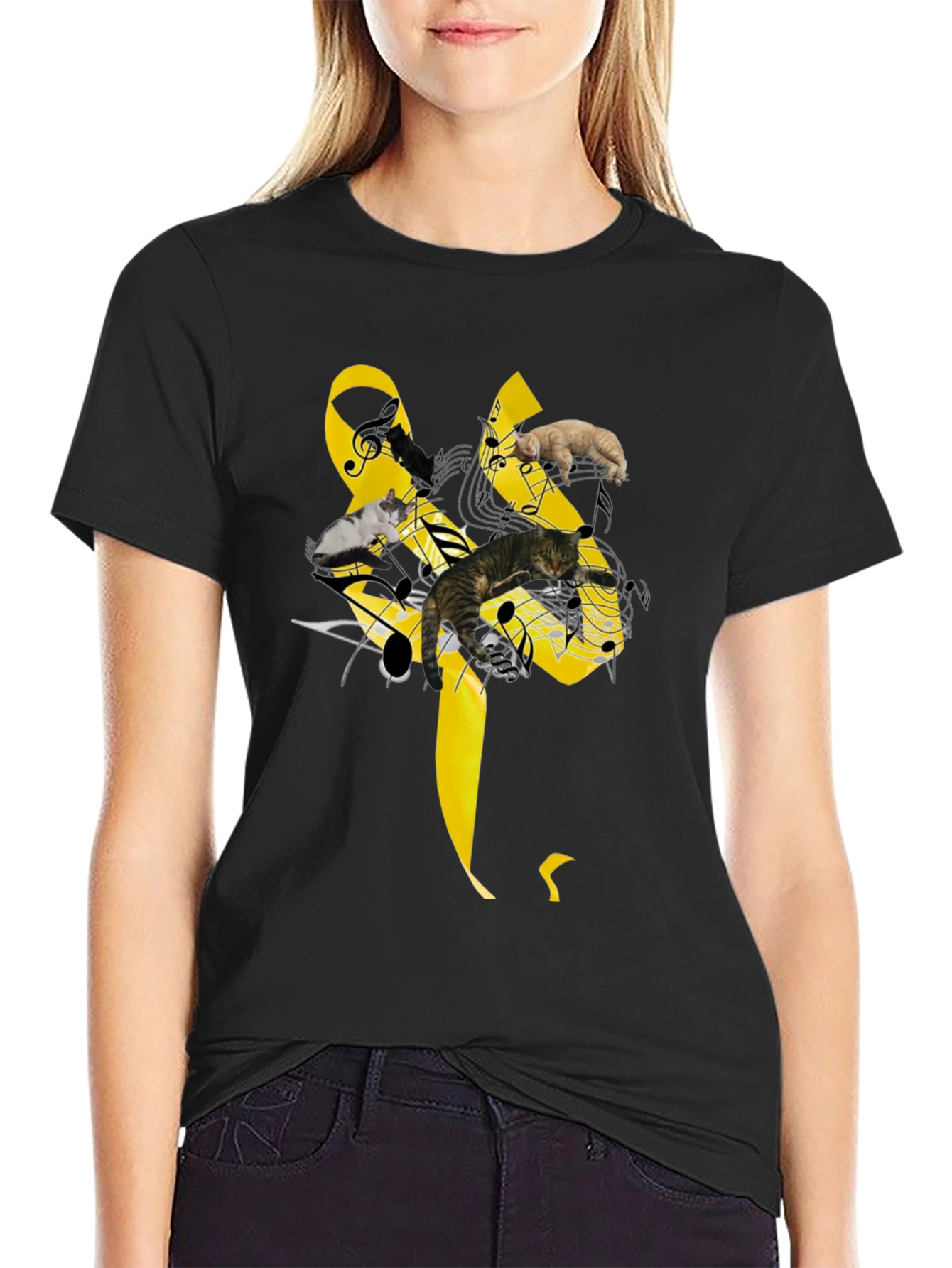 Music Cats T-Shirt - Black Whimsical Design