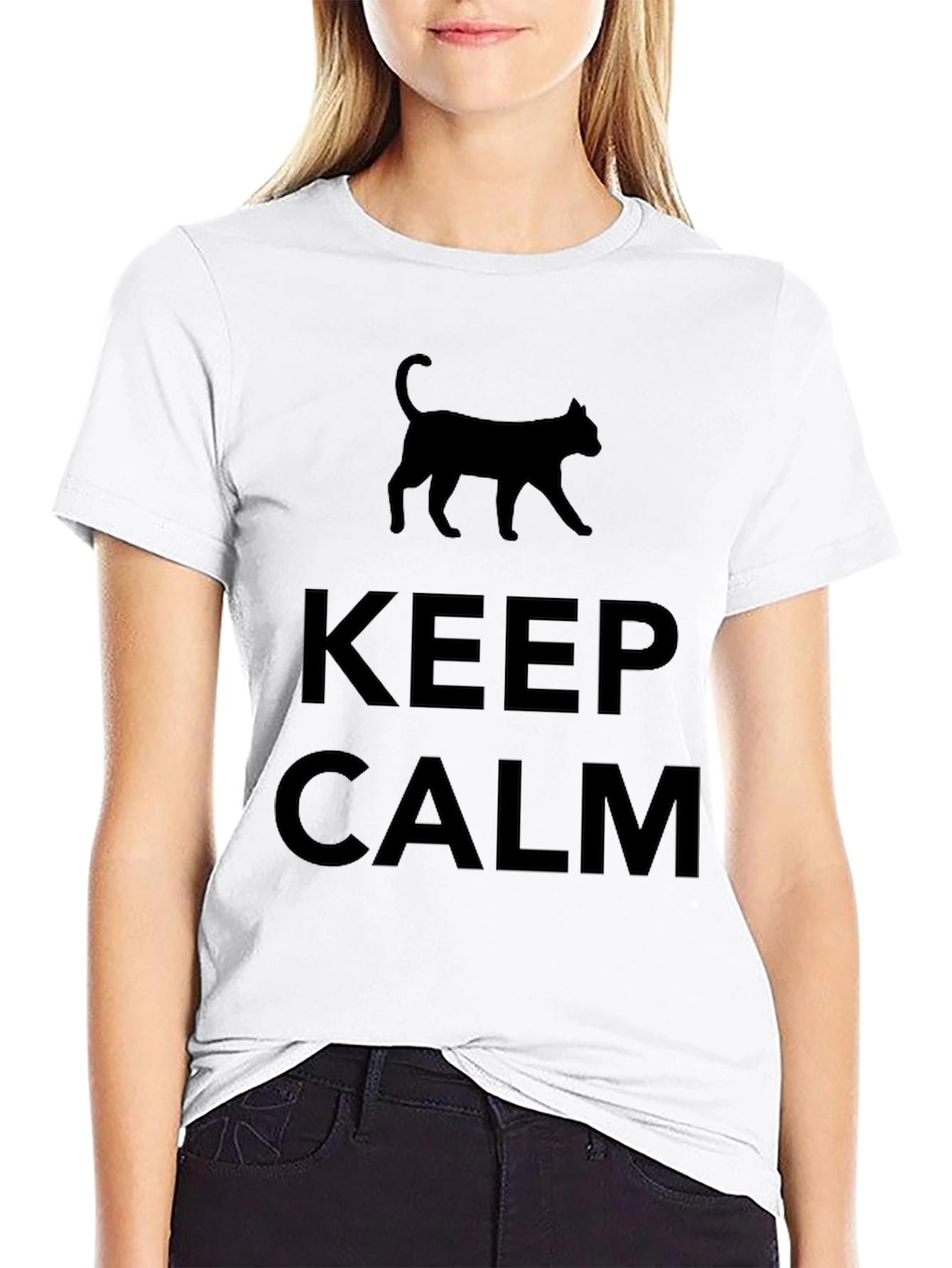 Keep Calm Cat T-Shirt - Mens Black Tee