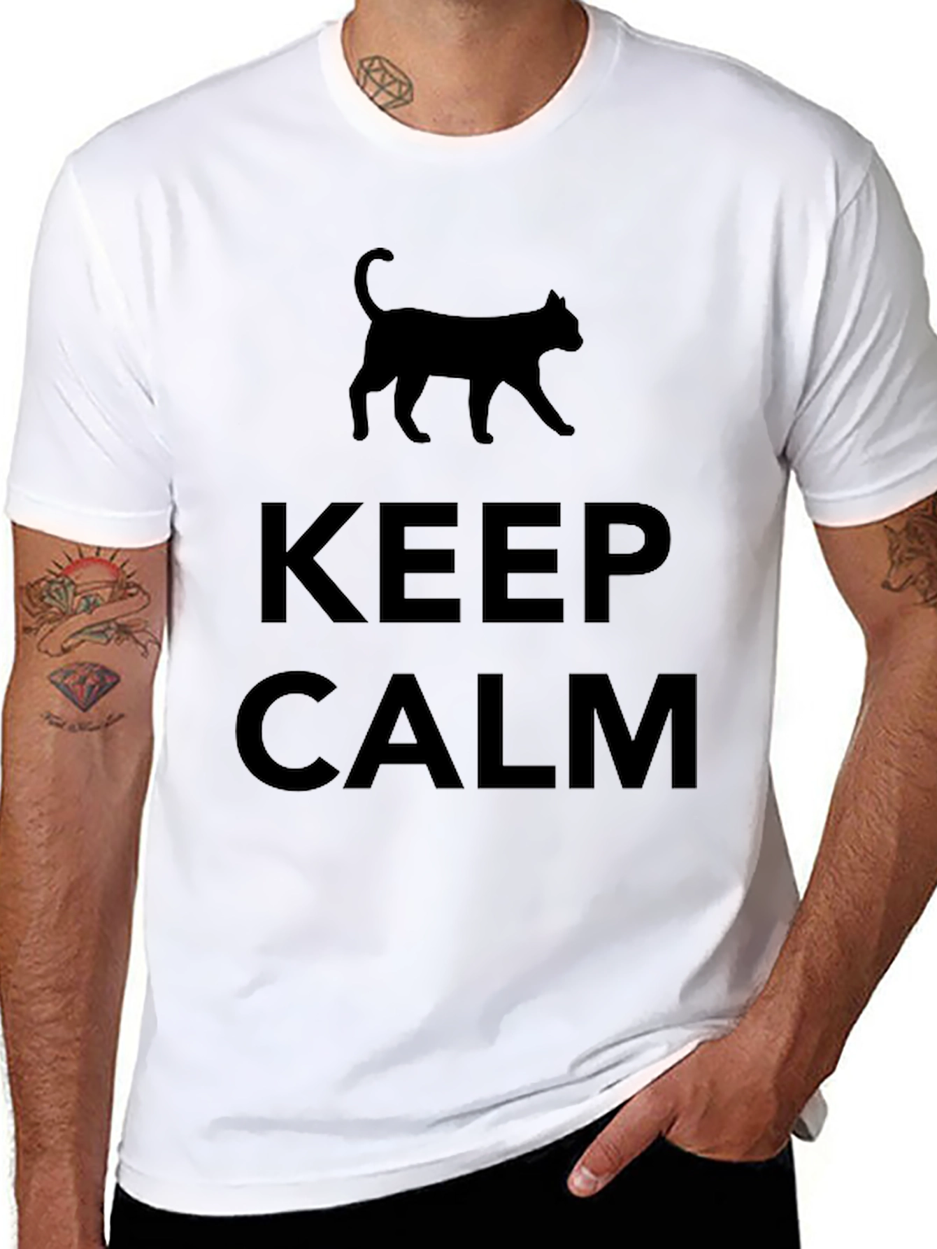 Keep Calm Cat T-Shirt - Mens Black Tee
