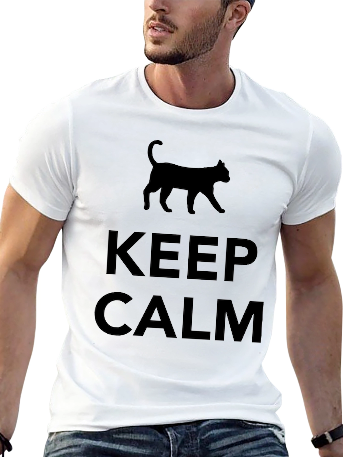 Keep Calm Cat T-Shirt - Mens Black Tee