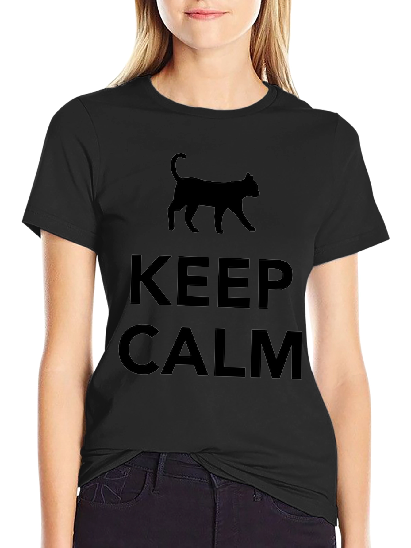 Keep Calm Cat T-Shirt - Mens Black Tee