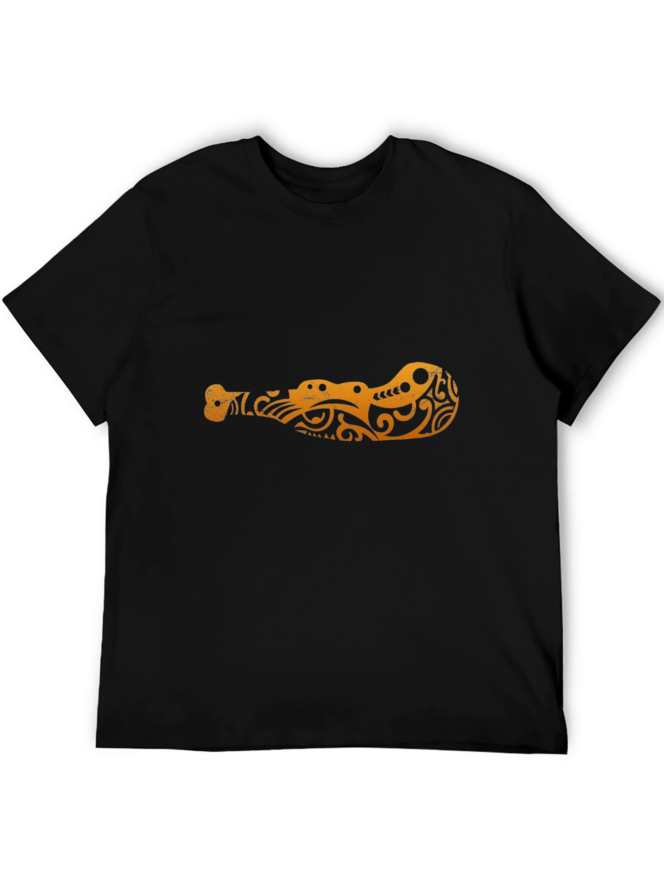Tribal Crocodile Design Black T-Shirt