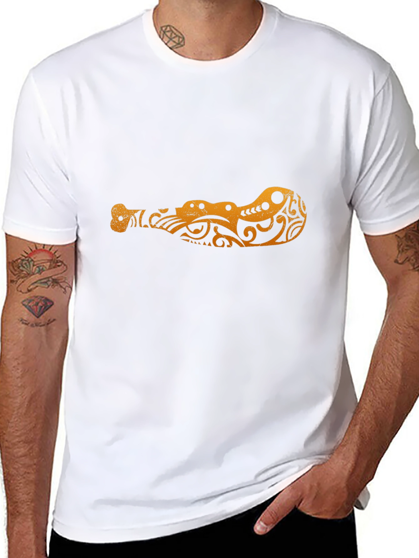 Tribal Crocodile Design Black T-Shirt