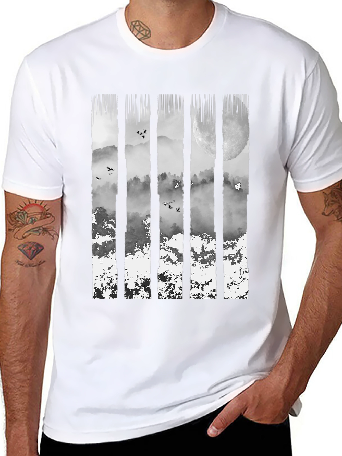 Nature Mountain Graphic Print Black T-Shirt