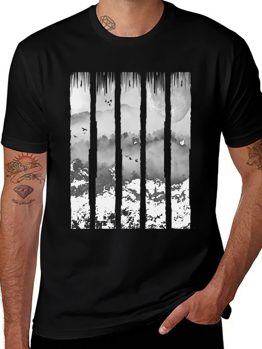 Nature Mountain Graphic Print Black T-Shirt