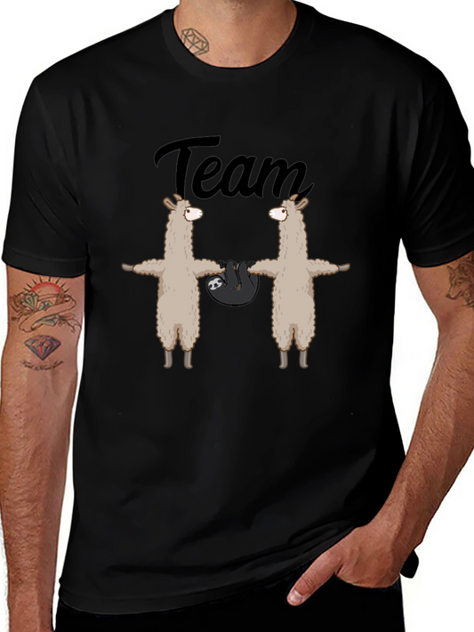 Team Llama Sloth T-Shirt - Black Crew Neck Tee