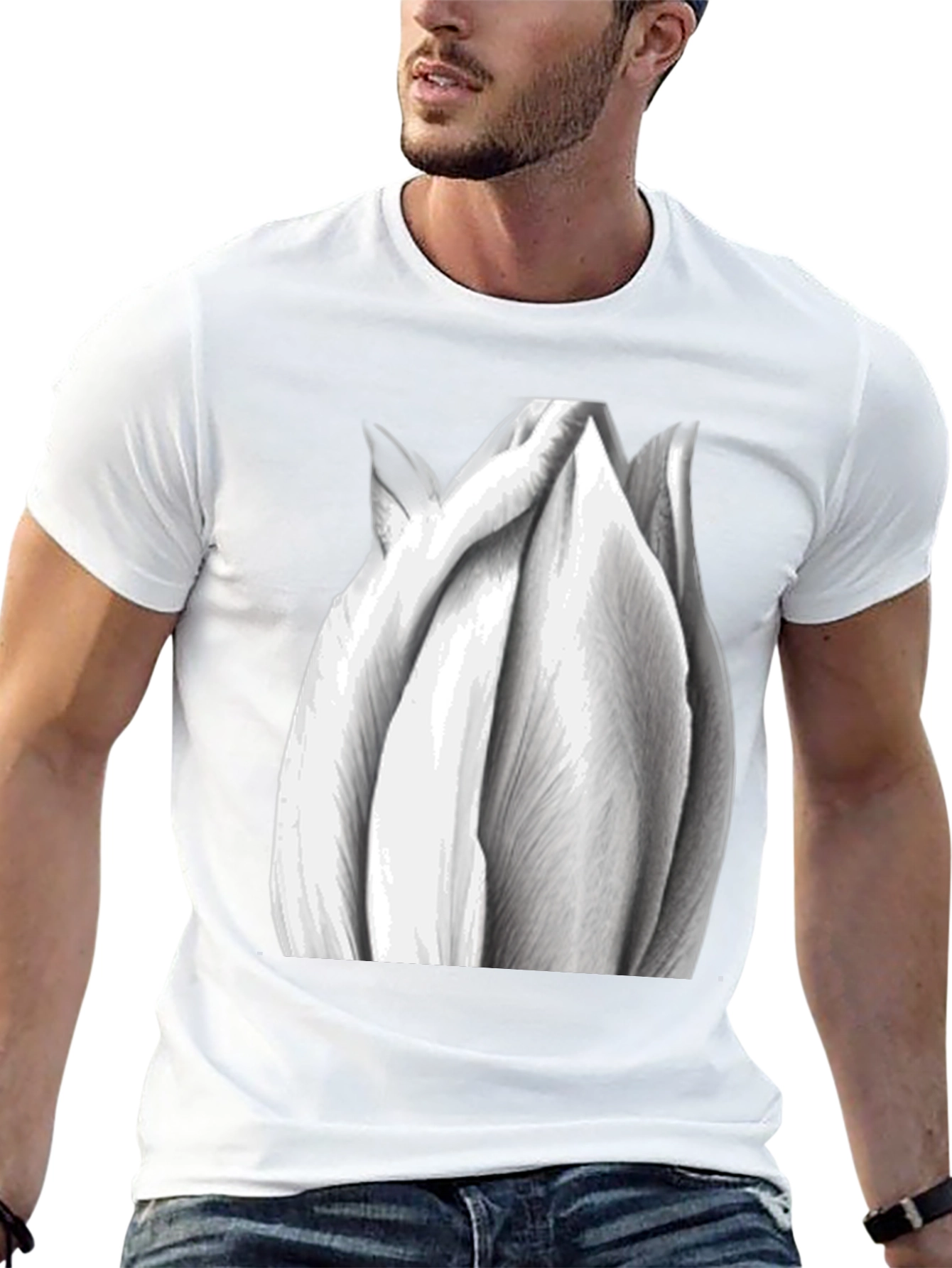 Monochrome Tulip Graphic Tee - Stylish Black T-Shirt