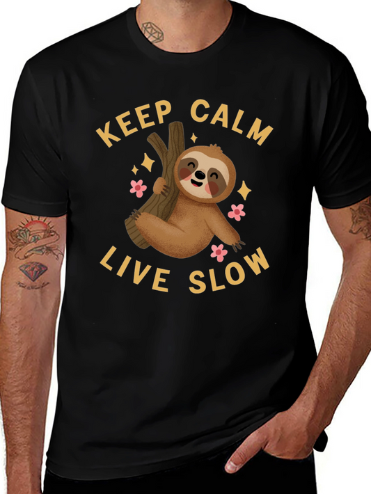 Keep Calm Live Slow Sloth Graphic Tee