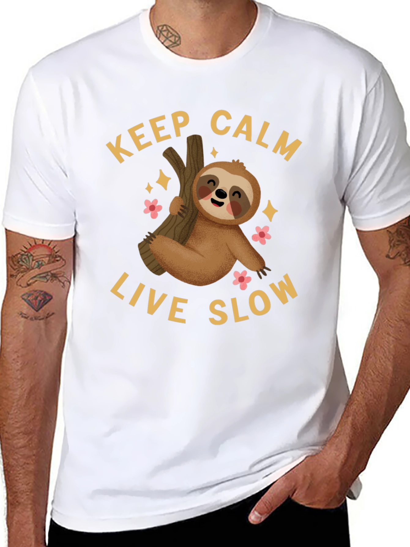 Keep Calm Live Slow Sloth Graphic Tee