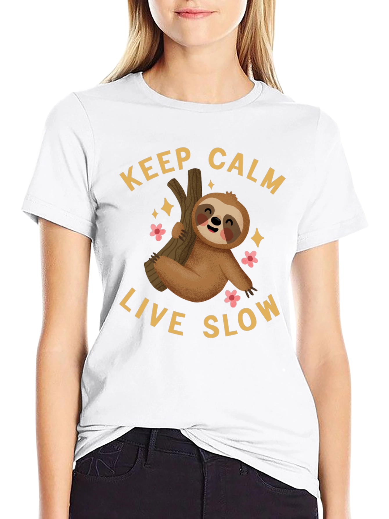 Keep Calm Live Slow Sloth Graphic Tee