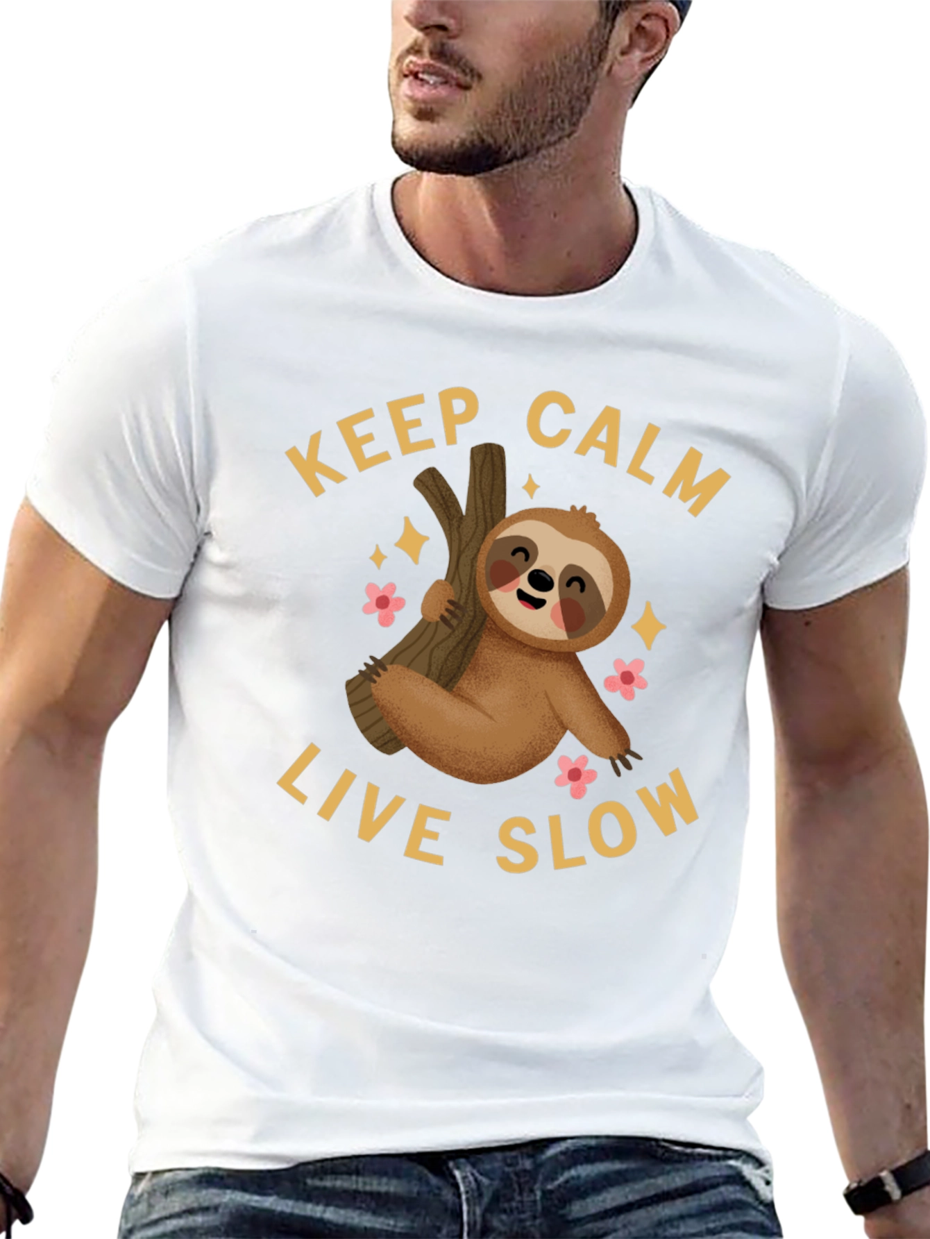 Keep Calm Live Slow Sloth Graphic Tee