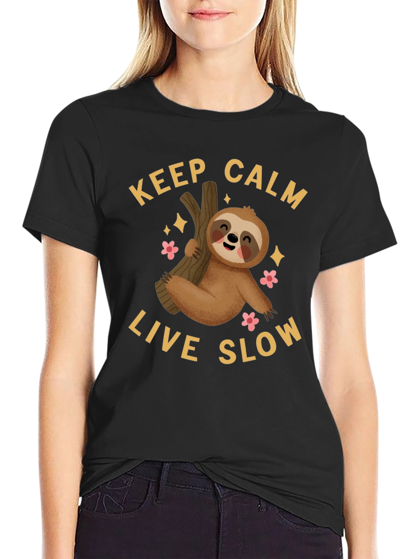 Keep Calm Live Slow Sloth Graphic Tee