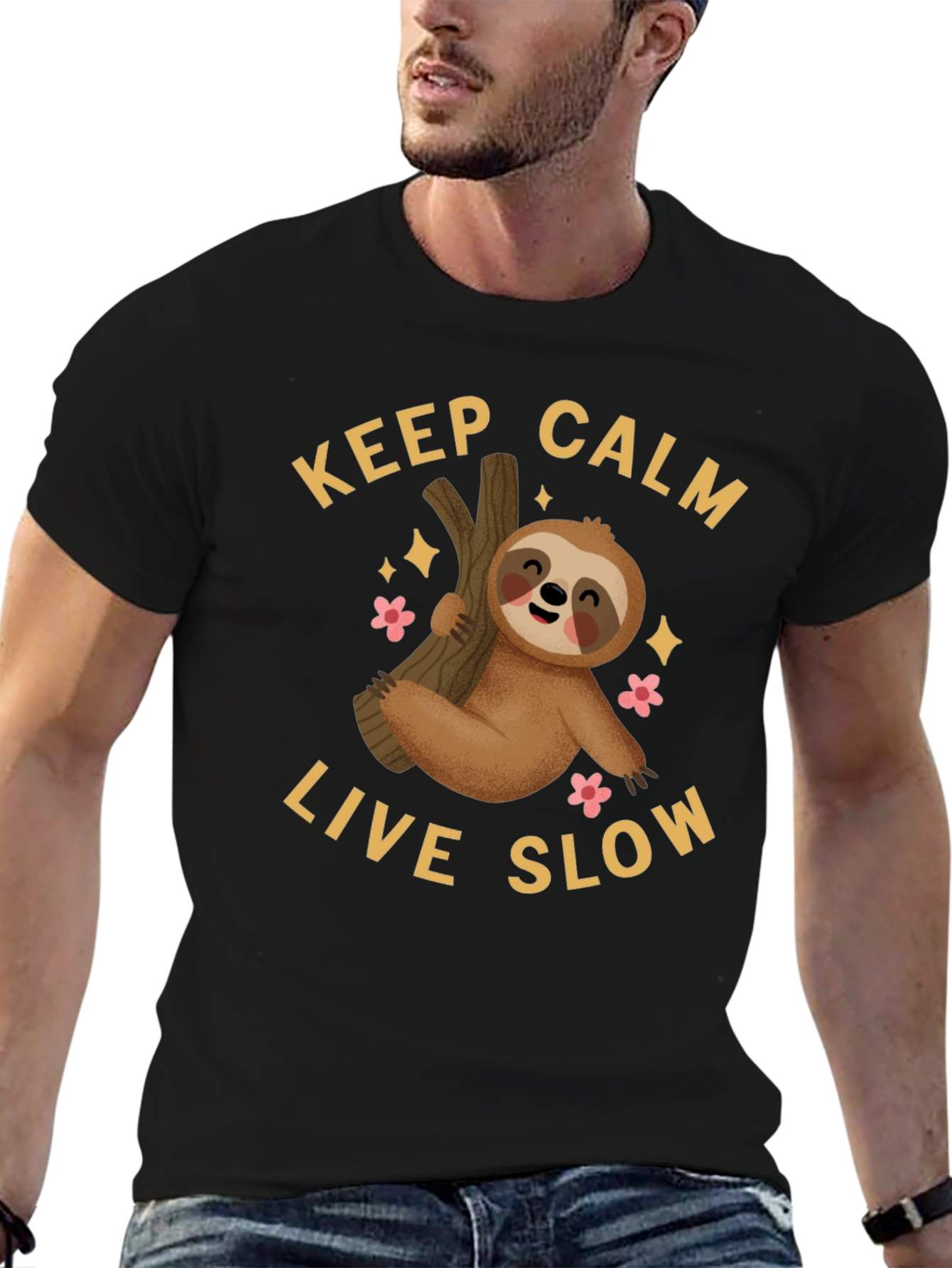 Keep Calm Live Slow Sloth Graphic Tee