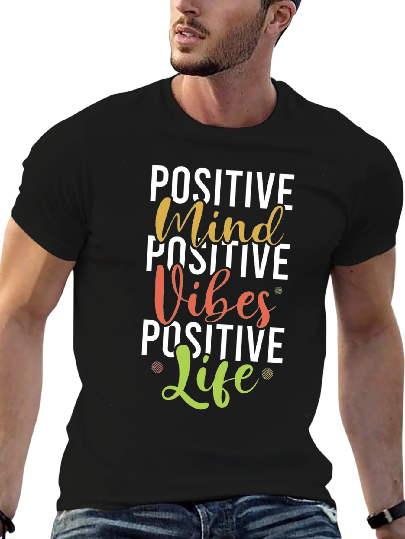 Positive Mind Vibes Life Graphic Tee - Black