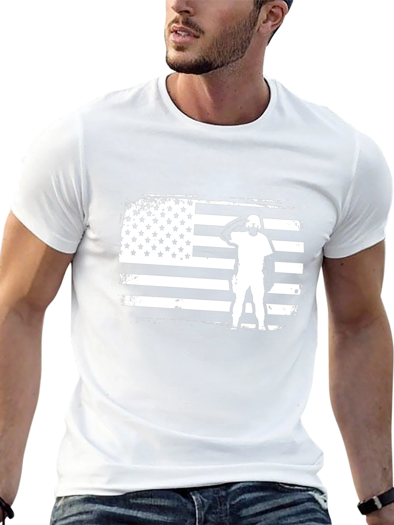 Patriotic American Flag Saluting Soldier Graphic Tee