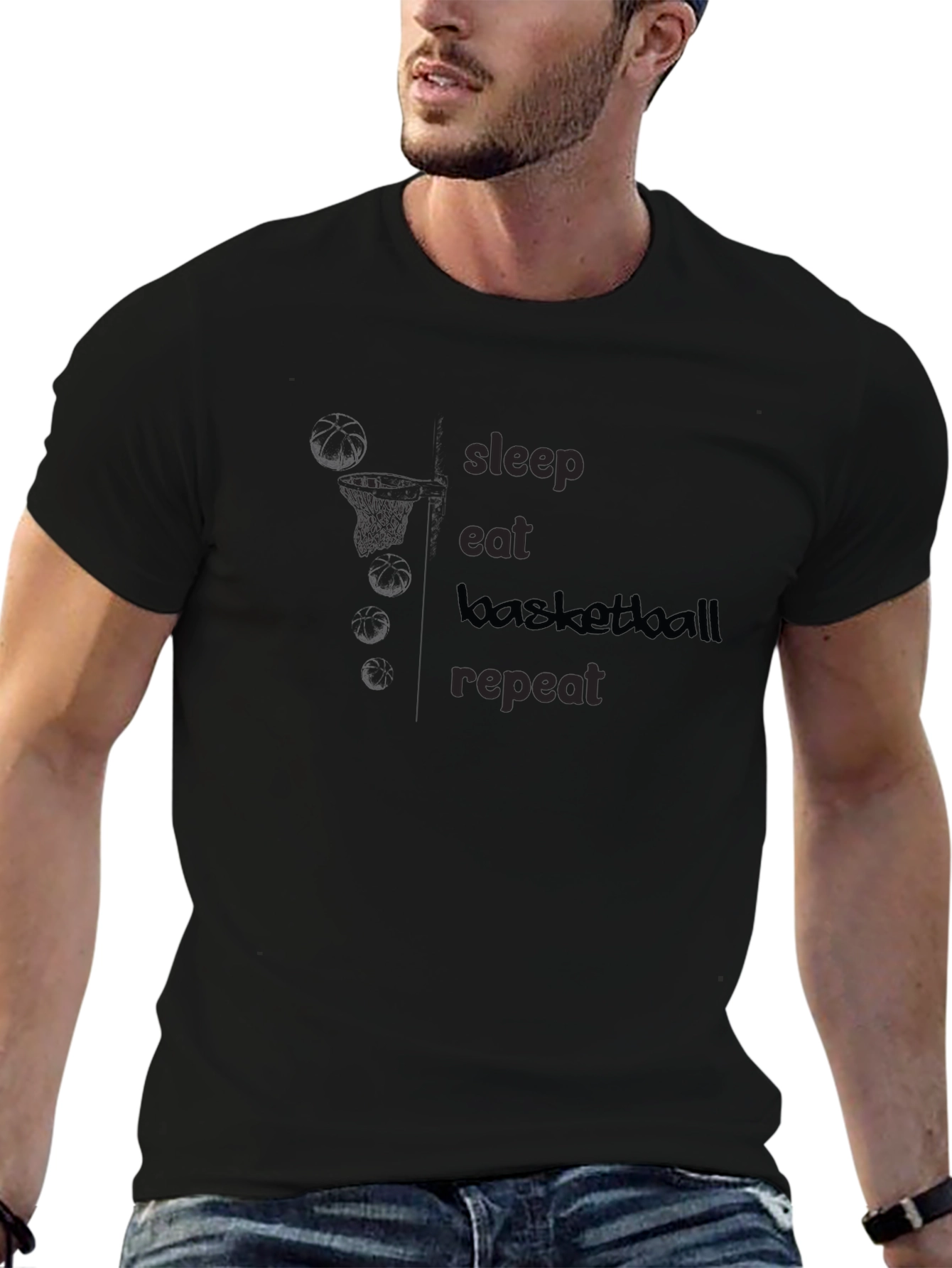 Basketball Graphic Tee - Sleep Eat Repeat - Black