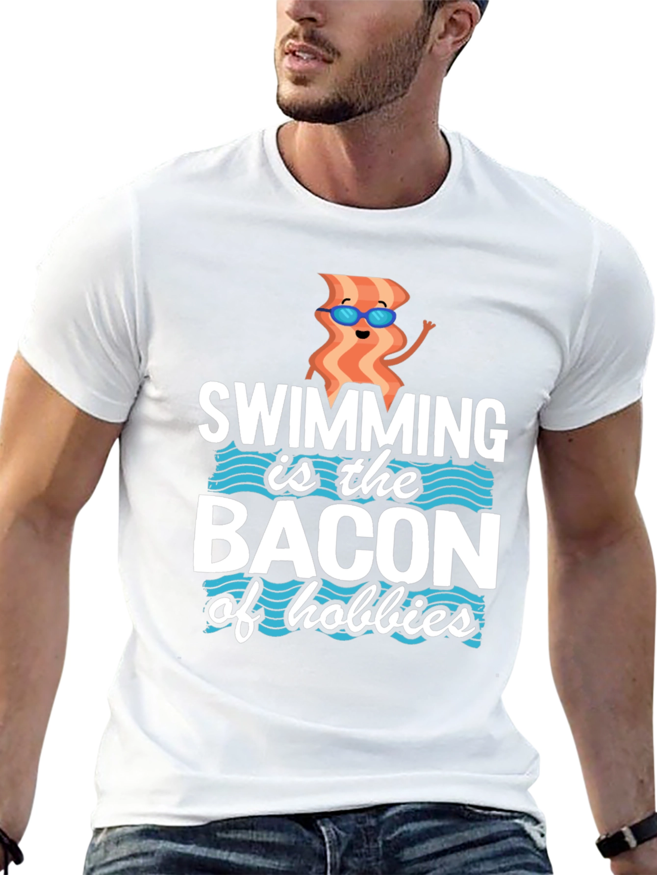 Swimming Bacon Hobbies Graphic Tee - Black
