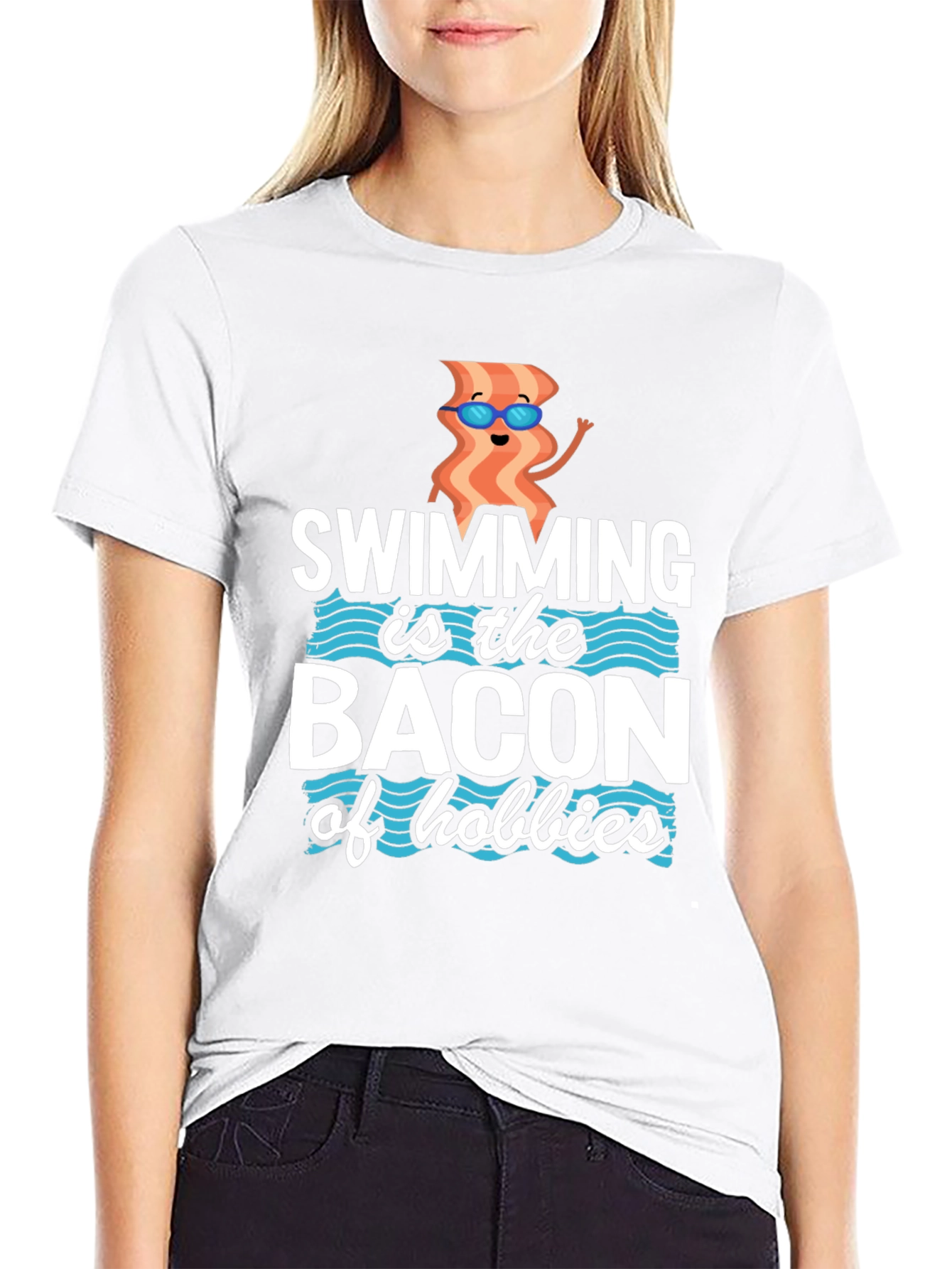 Swimming Bacon Hobbies Graphic Tee - Black