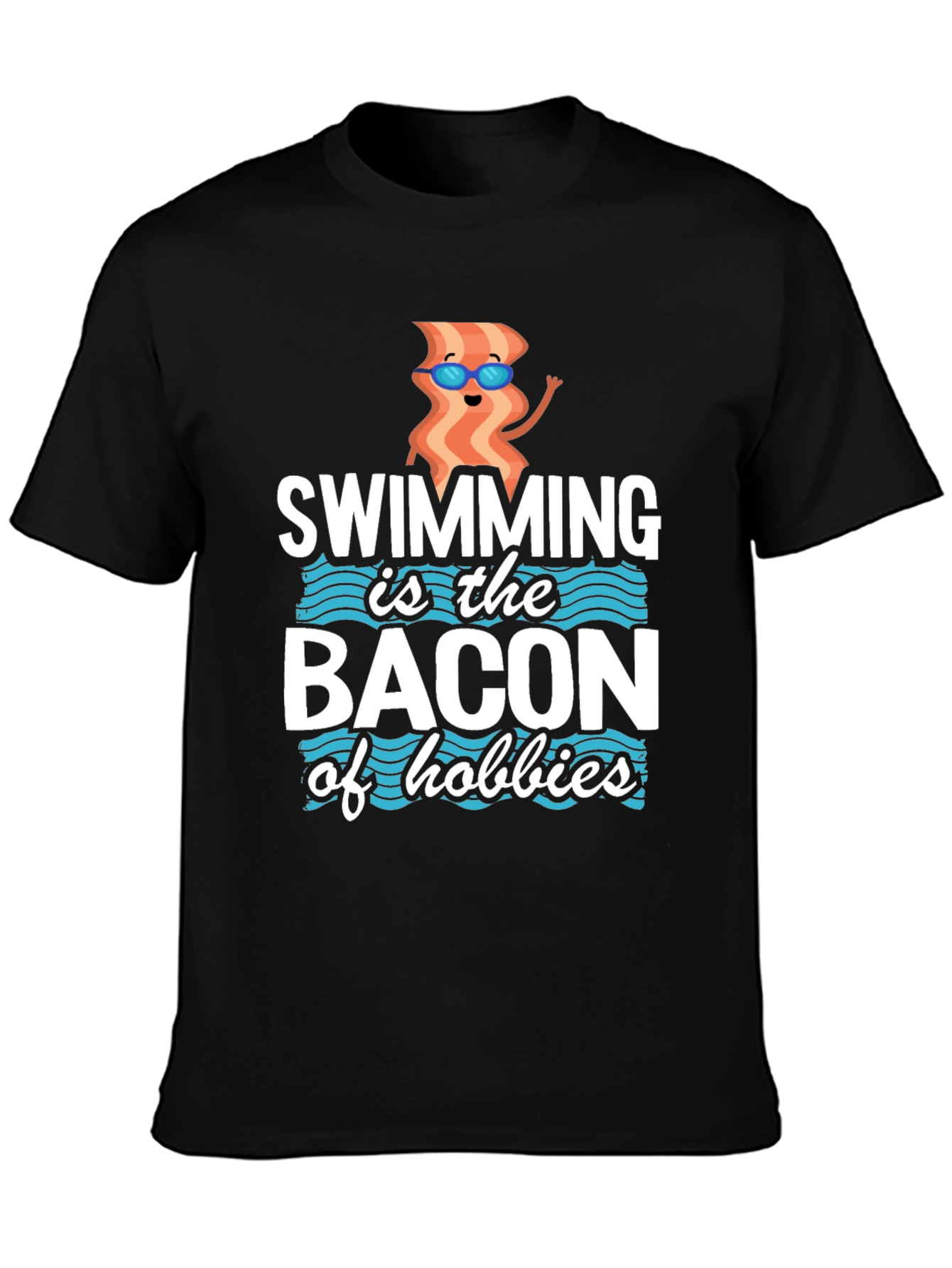 Swimming Bacon Hobbies Graphic Tee - Black