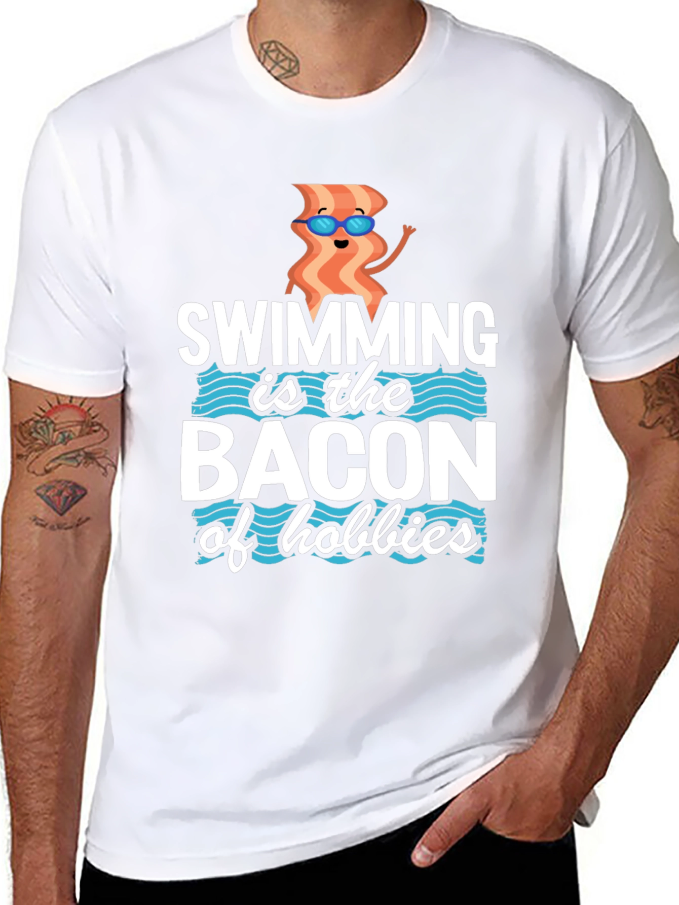 Swimming Bacon Hobbies Graphic Tee - Black
