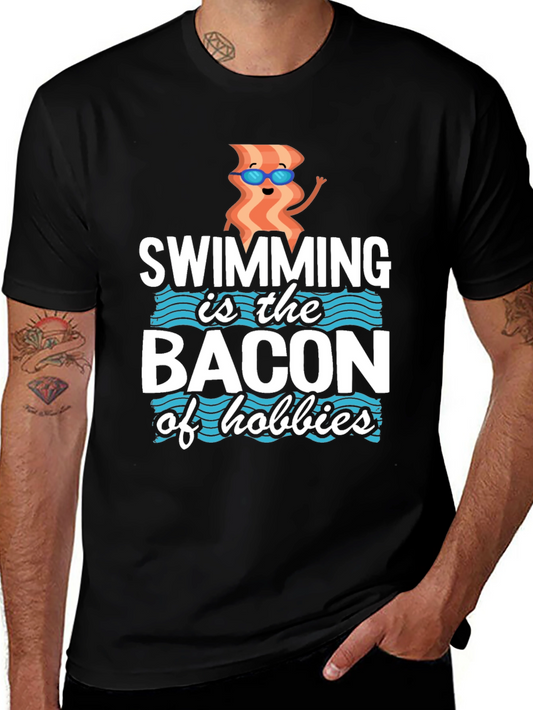 Swimming Bacon Hobbies Graphic Tee - Black
