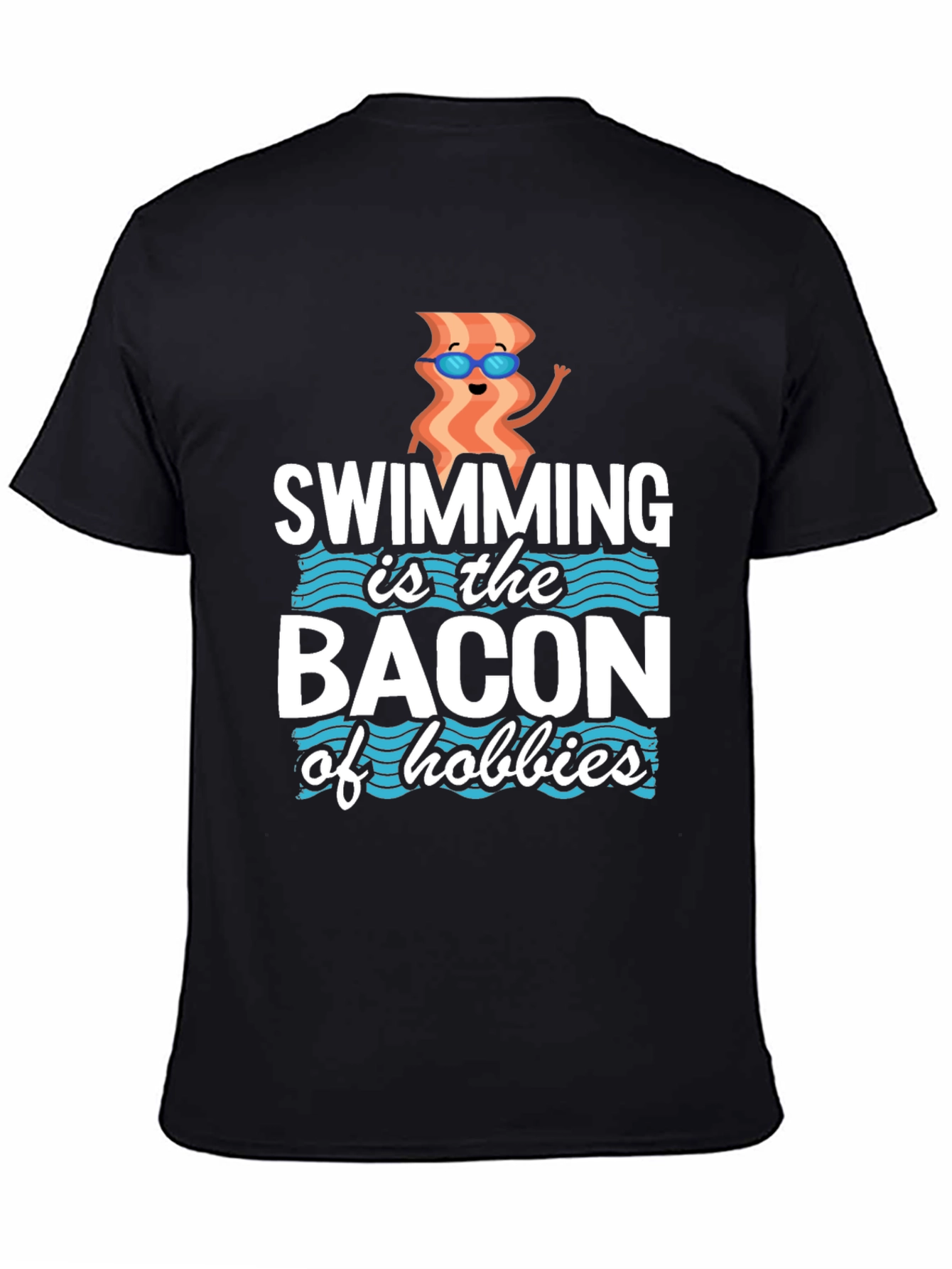 Swimming Bacon Hobbies Graphic Tee - Black