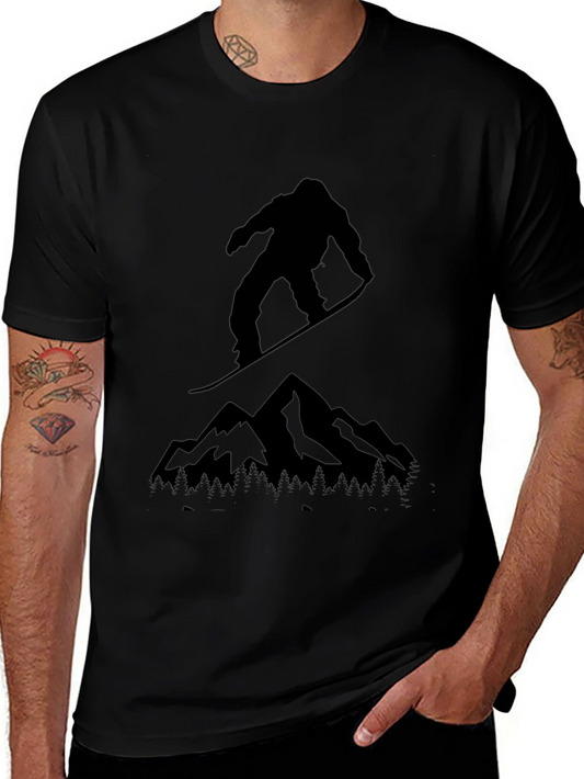Snowboarder & Mountain Graphic Tee - Black