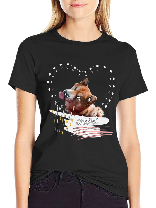 Shiba Inu Cheems Heart Graphic T-Shirt