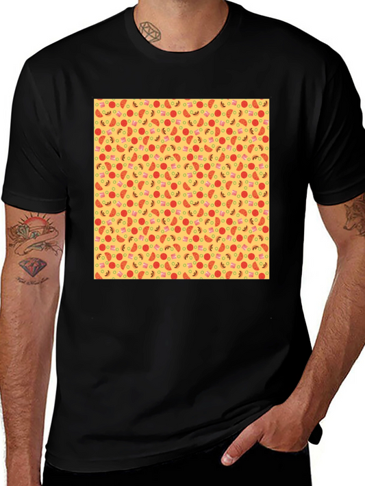 Novelty Pizza Print Black T-Shirt