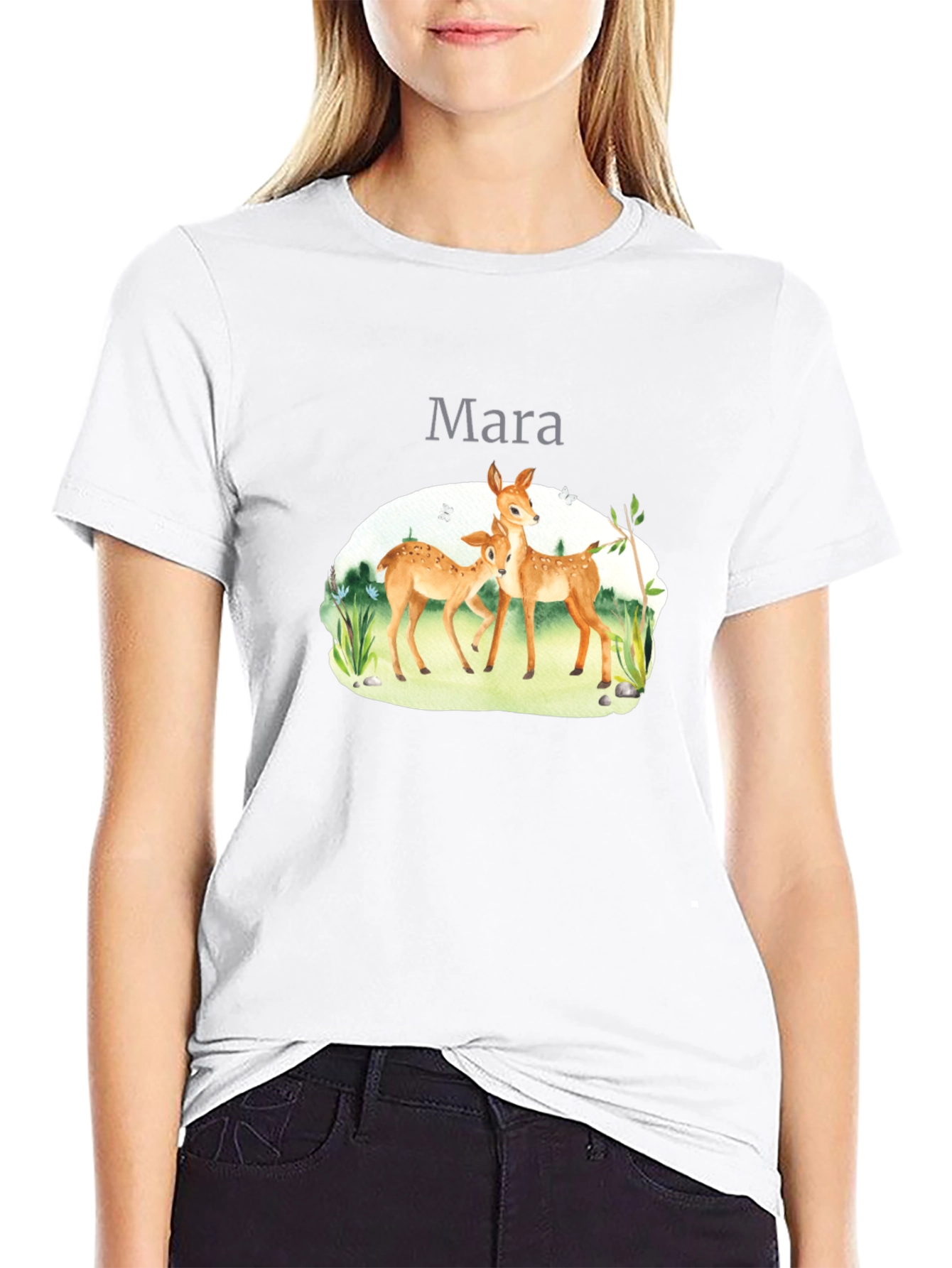 Mara Deer Graphic Tee - Black Cotton Comfort