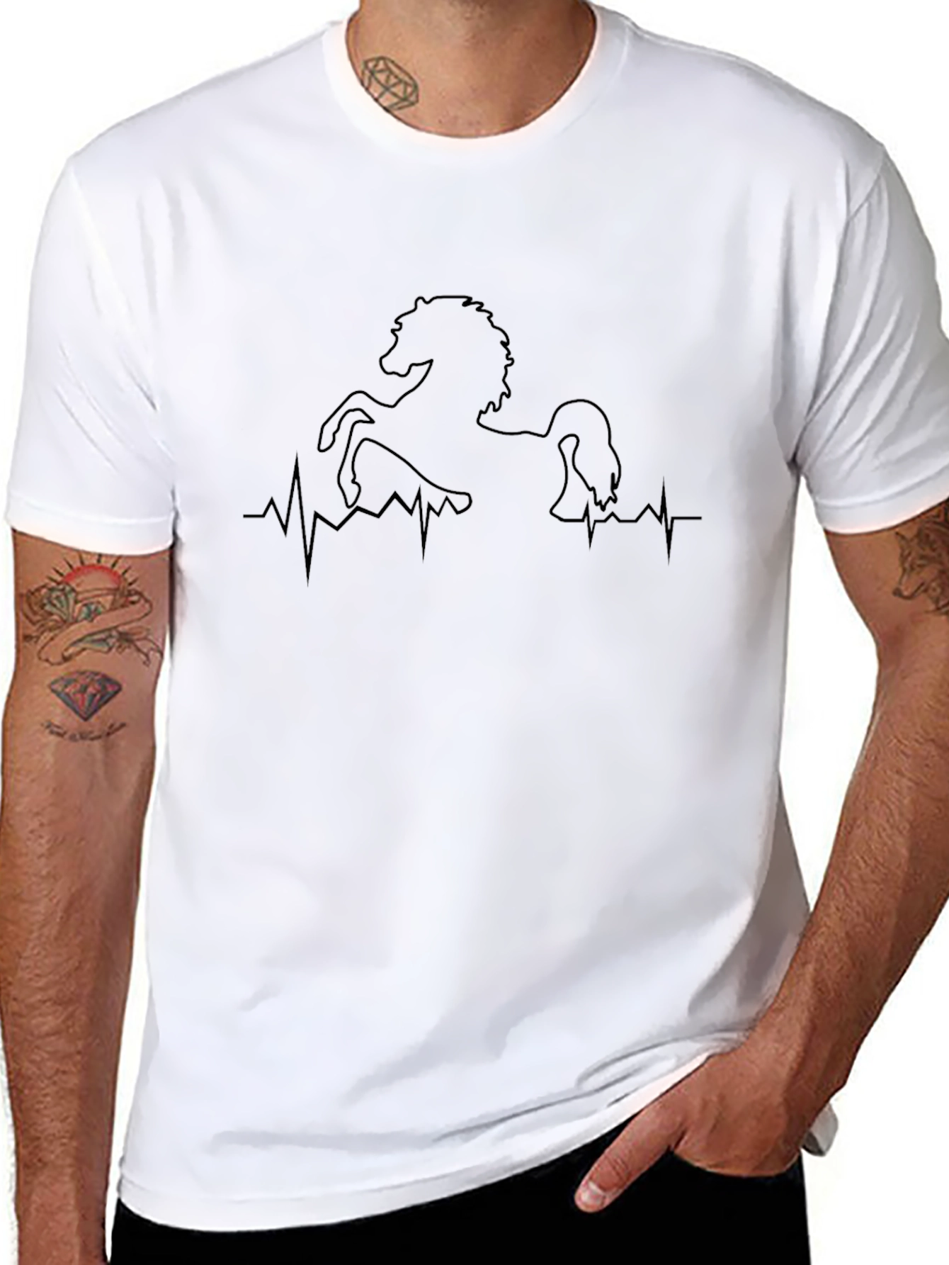 Horse Heartbeat Graphic Tee - Black